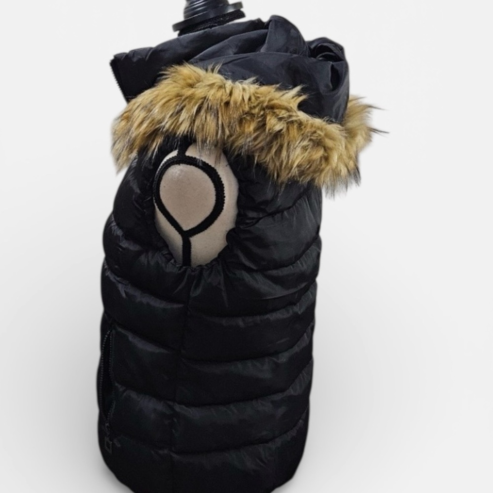 Black Puffer Vest with Faux Fur Trim with Removable Hood size XL - Picture 4 of 13